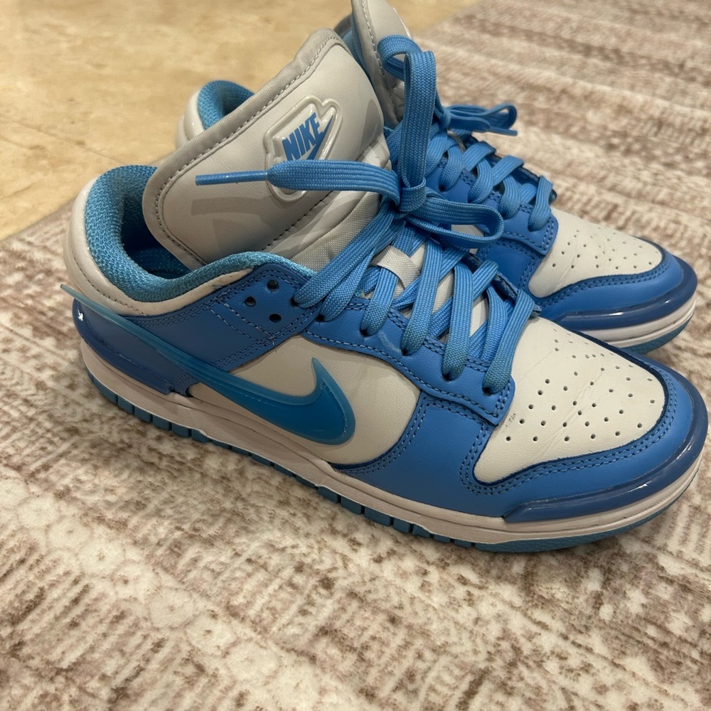 Nike Blue and White Dunk Low Sneakers